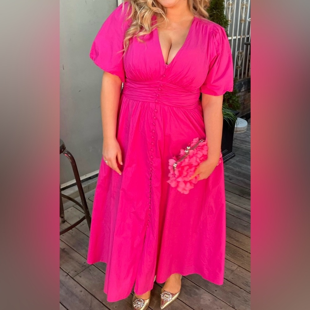 Anthropologie Fuchsia V-Neck Midi Dress
